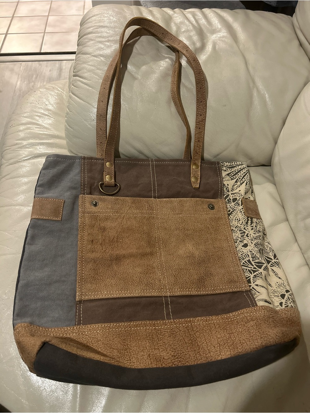Myra Bag Canvas Leather Tote Rustic Western Shoulder Bag Large Boho Farmhouse